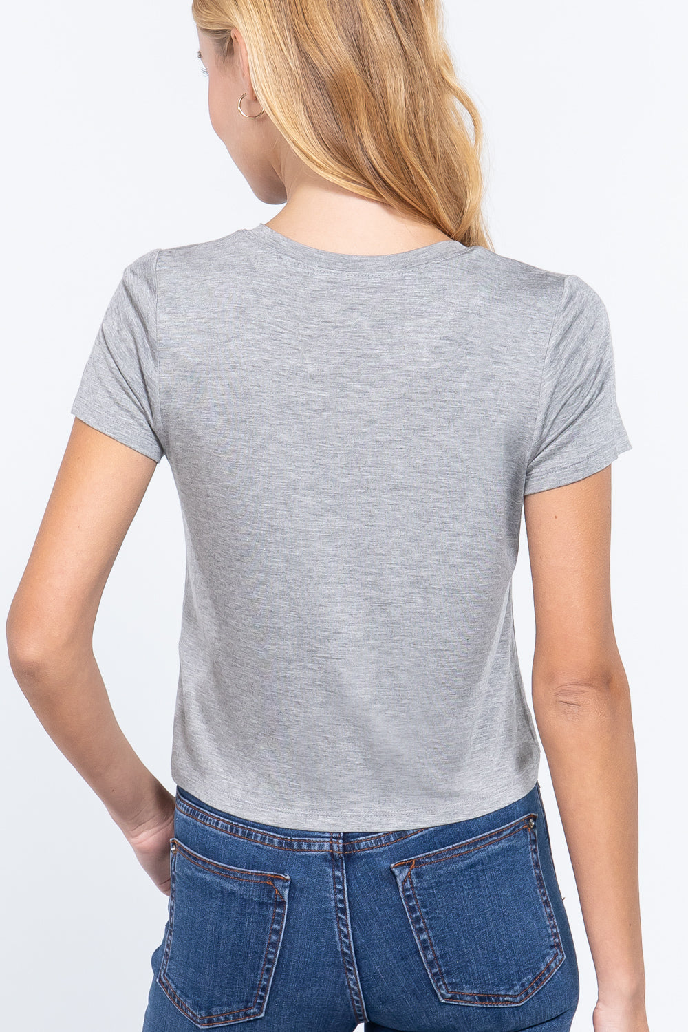 Short Slv V-neck W/pocket Crop Top - Absolute Fashion 2020