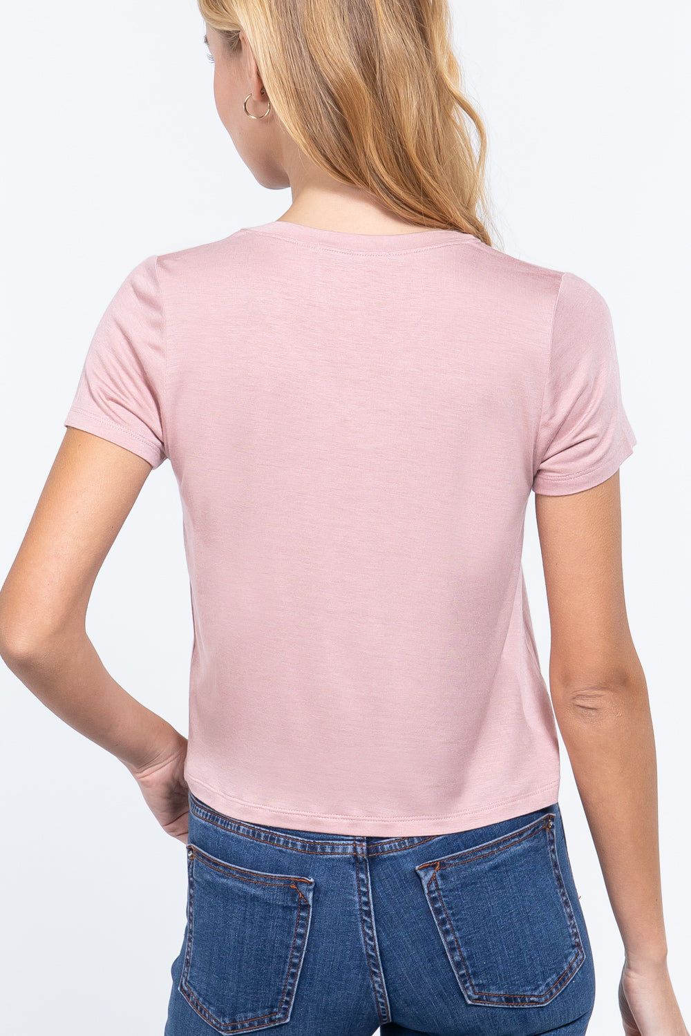 Short Slv V-neck W/pocket Crop Top - Absolute Fashion 2020