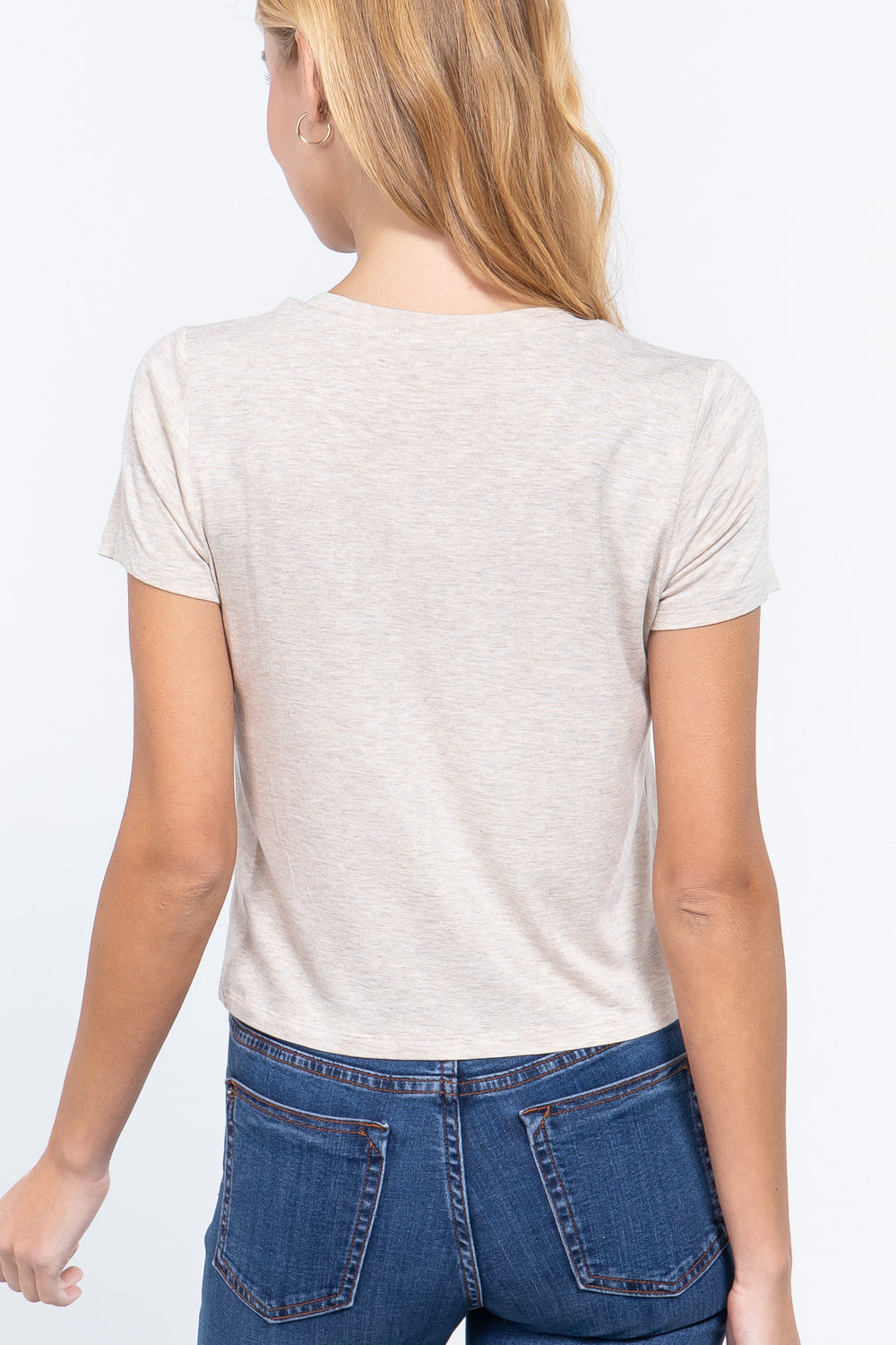Short Slv V-neck W/pocket Crop Top - Absolute Fashion 2020