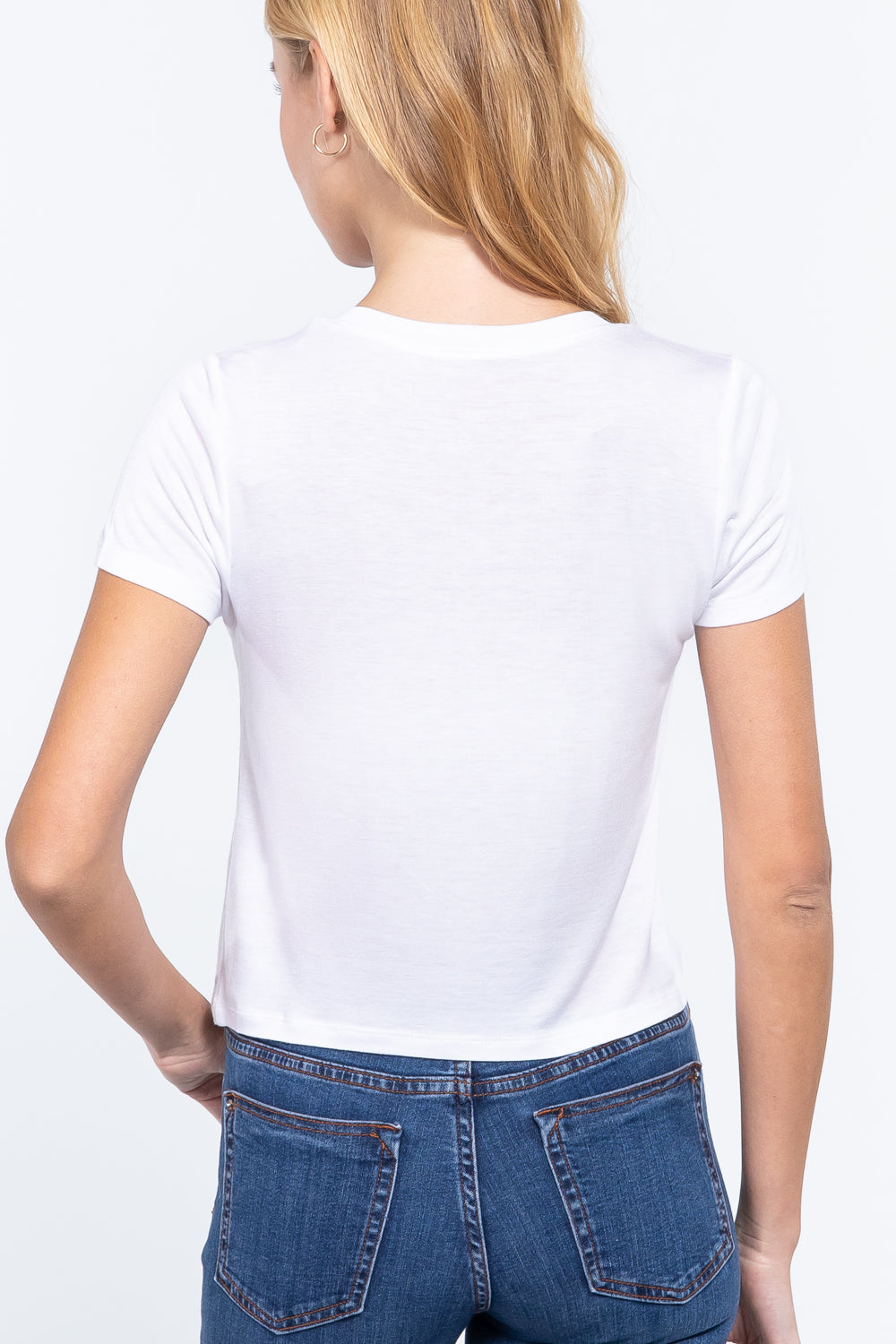 Short Slv V-neck W/pocket Crop Top - Absolute Fashion 2020