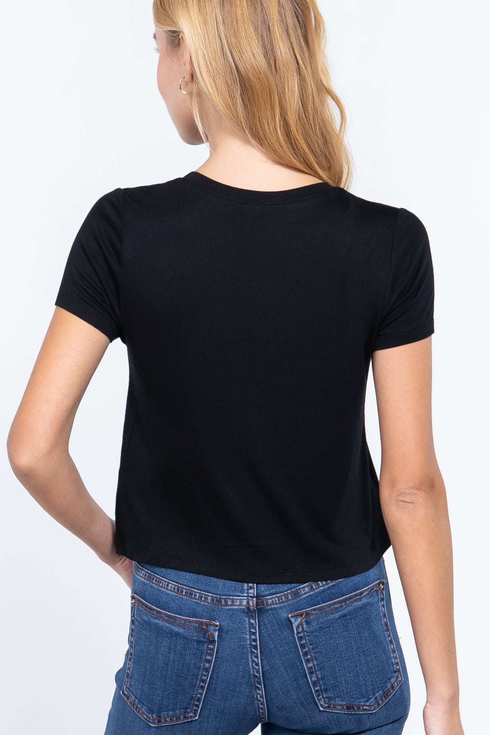 Short Slv V-neck W/pocket Crop Top - Absolute Fashion 2020