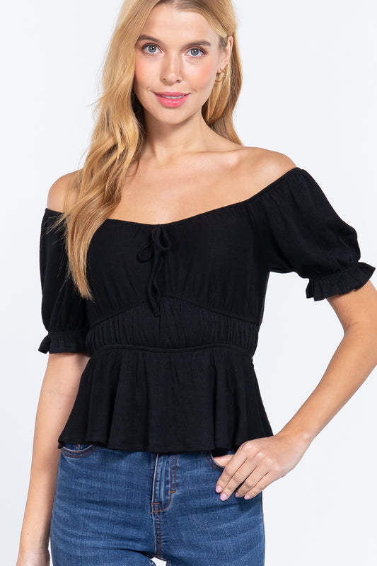 Short Off Shoulder Knit Gauze Top - Absolute Fashion 2020