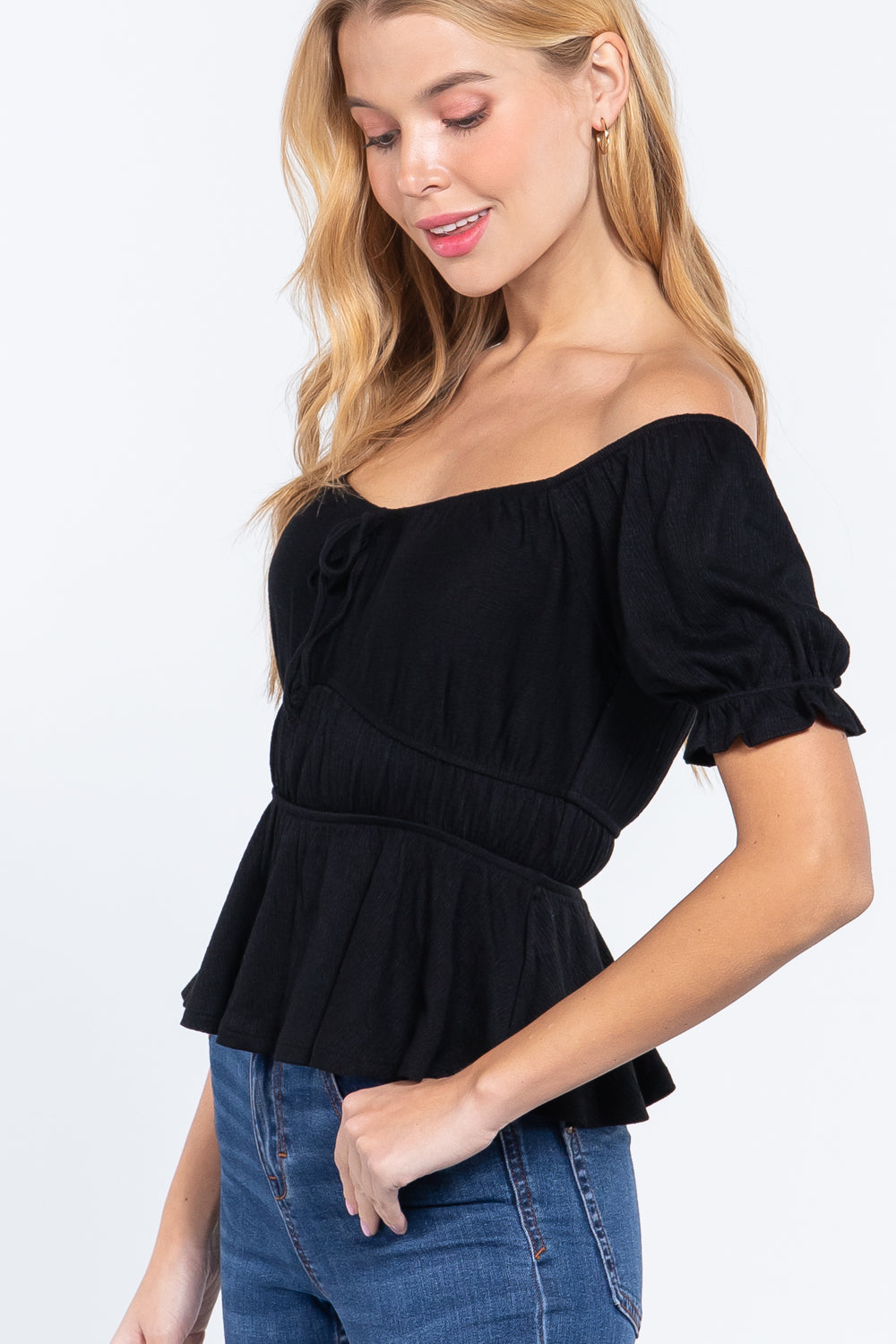 Short Off Shoulder Knit Gauze Top - Absolute Fashion 2020