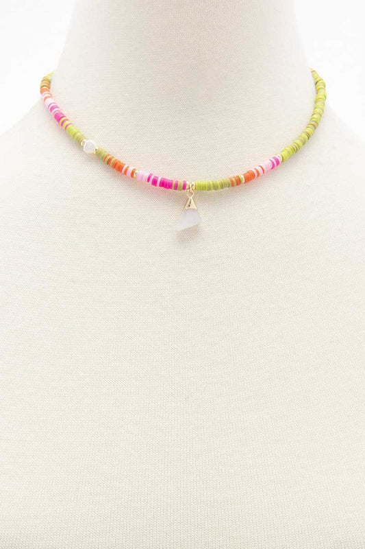 Dainty Stone Charm Rubber Disk Bead Necklace - Absolute Fashion 2020