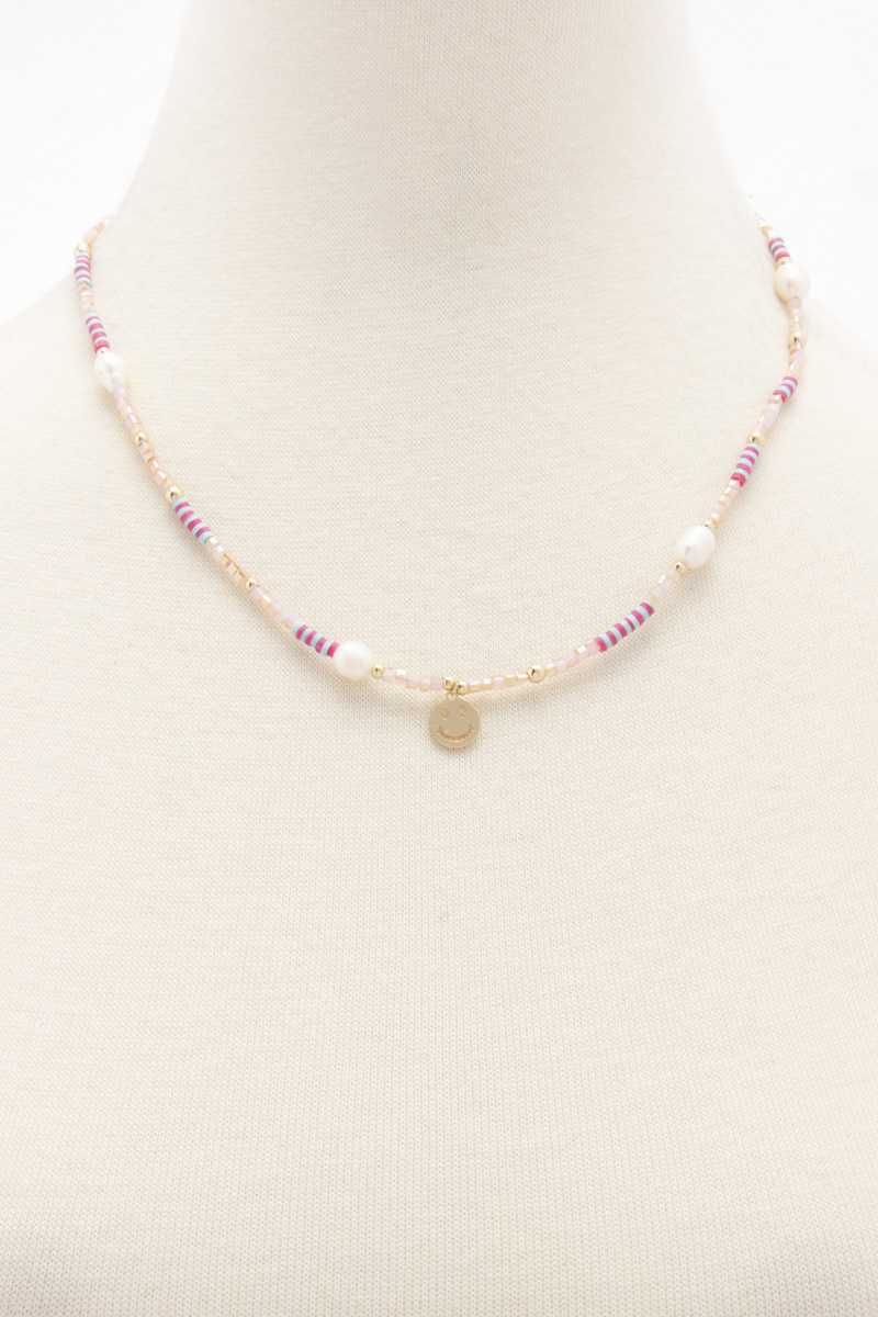 Happy Face Charm Pearl Beaded Necklace - Absolute Fashion 2020