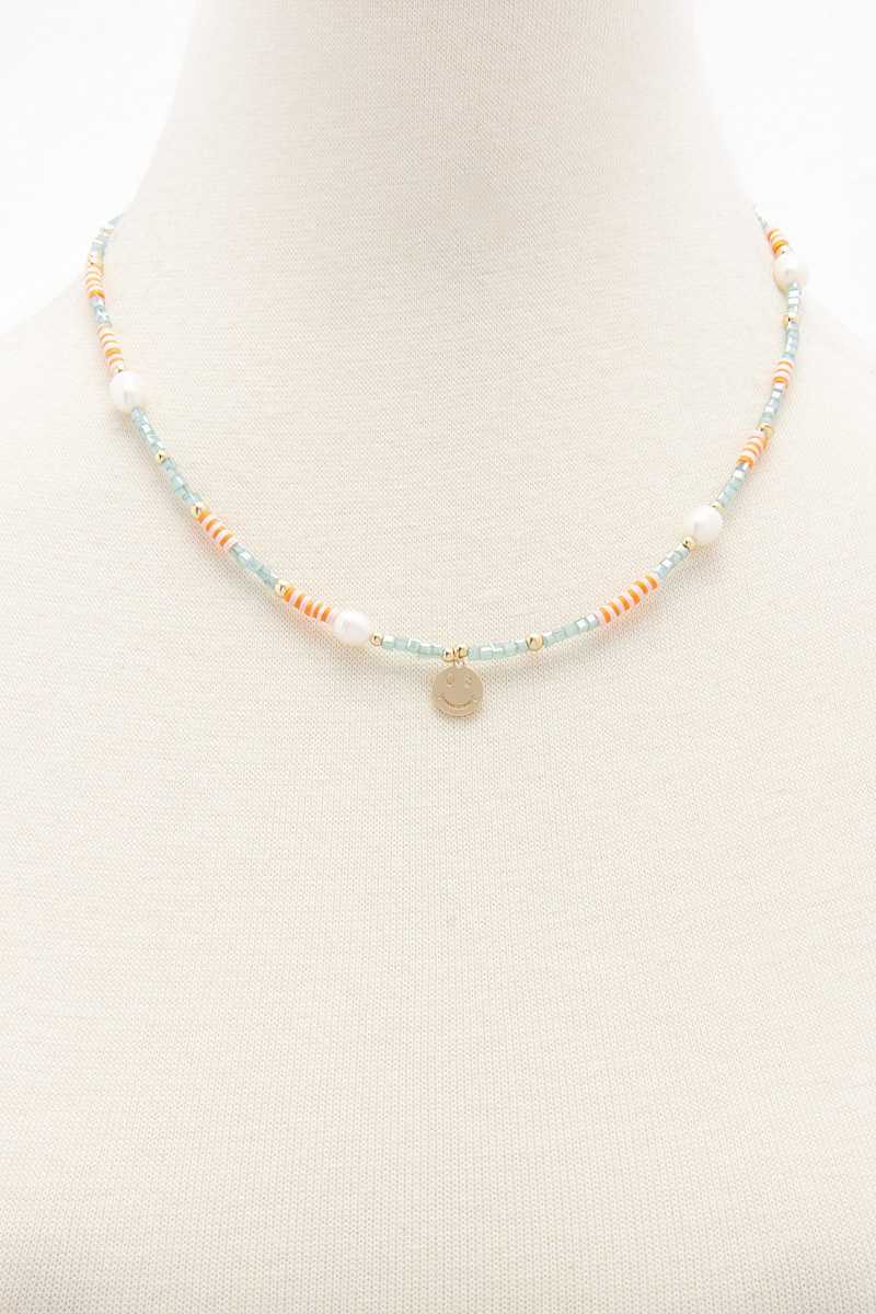 Happy Face Charm Pearl Beaded Necklace - Absolute Fashion 2020