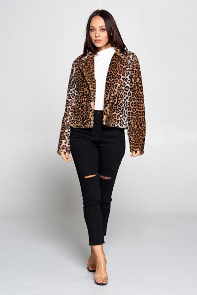 Short Open Front Leopard Print Collar Coat - Absolute Fashion 2020