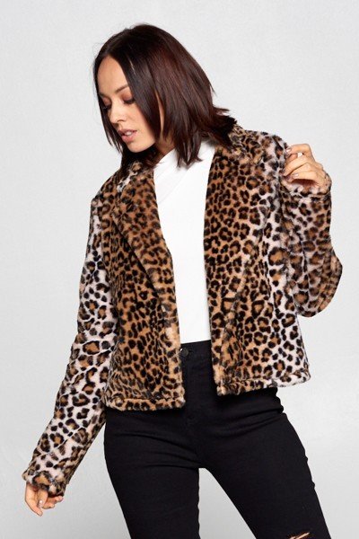 Short Open Front Leopard Print Collar Coat - Absolute Fashion 2020