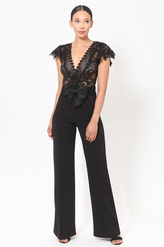 Deep V Crochet Lace Jumpsuit - Absolute Fashion 2020