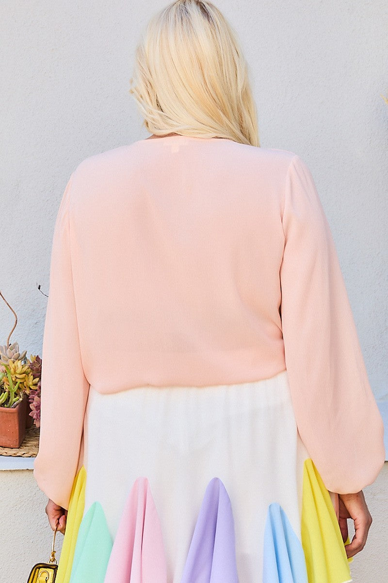 V Neck Bubble Sleeve Solid Top - Absolute Fashion 2020