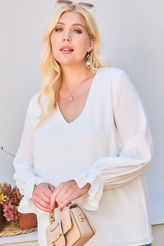 V Neck Tier Ruffle Sleeve Top - Absolute Fashion 2020