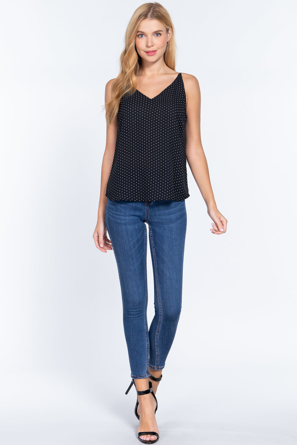 V-neck Cami Dot Printed Woven Top - Absolute Fashion 2020