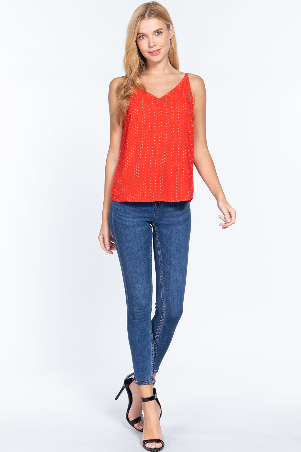 V-neck Cami Dot Printed Woven Top - Absolute Fashion 2020