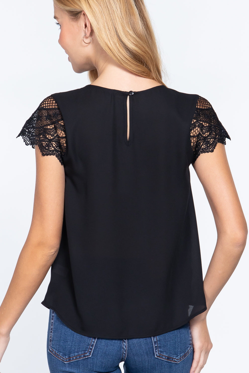 Scallop Lace Slv Woven Top - Absolute Fashion 2020