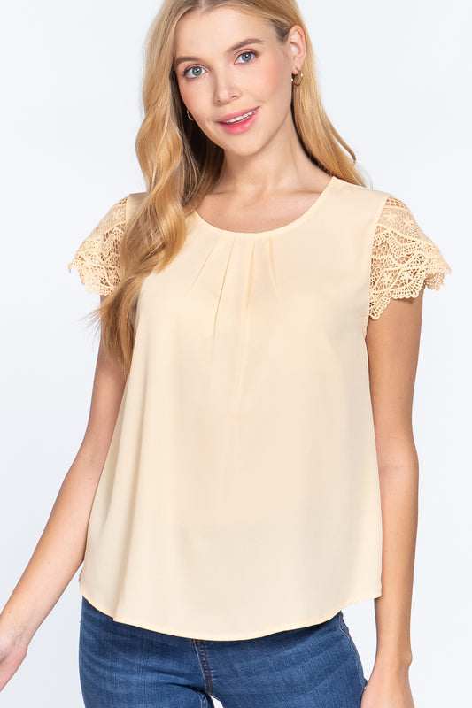 Scallop Lace Slv Woven Top - Absolute Fashion 2020