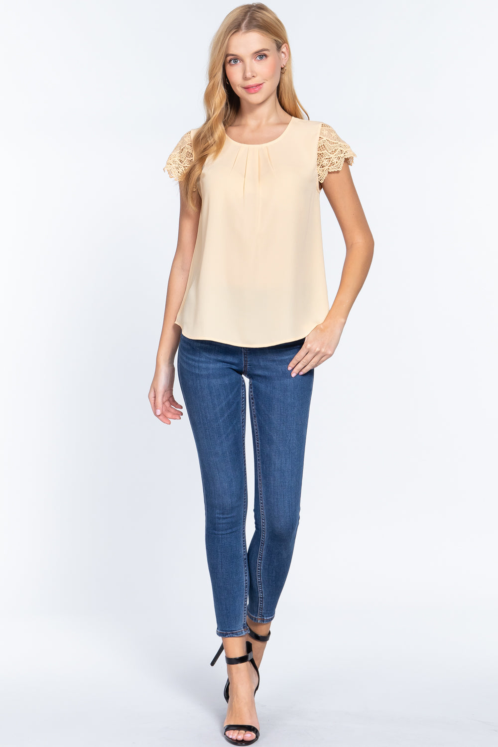Scallop Lace Slv Woven Top - Absolute Fashion 2020