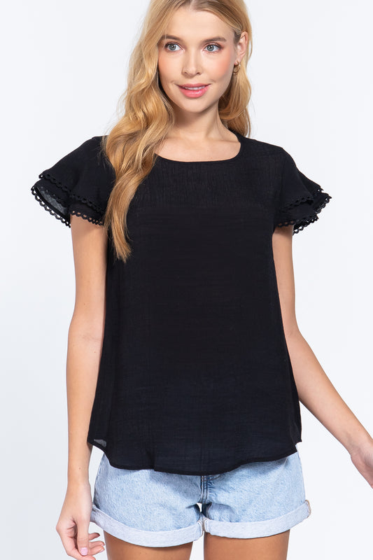 Short Cap Ruffl Slv Woven Top - Absolute Fashion 2020