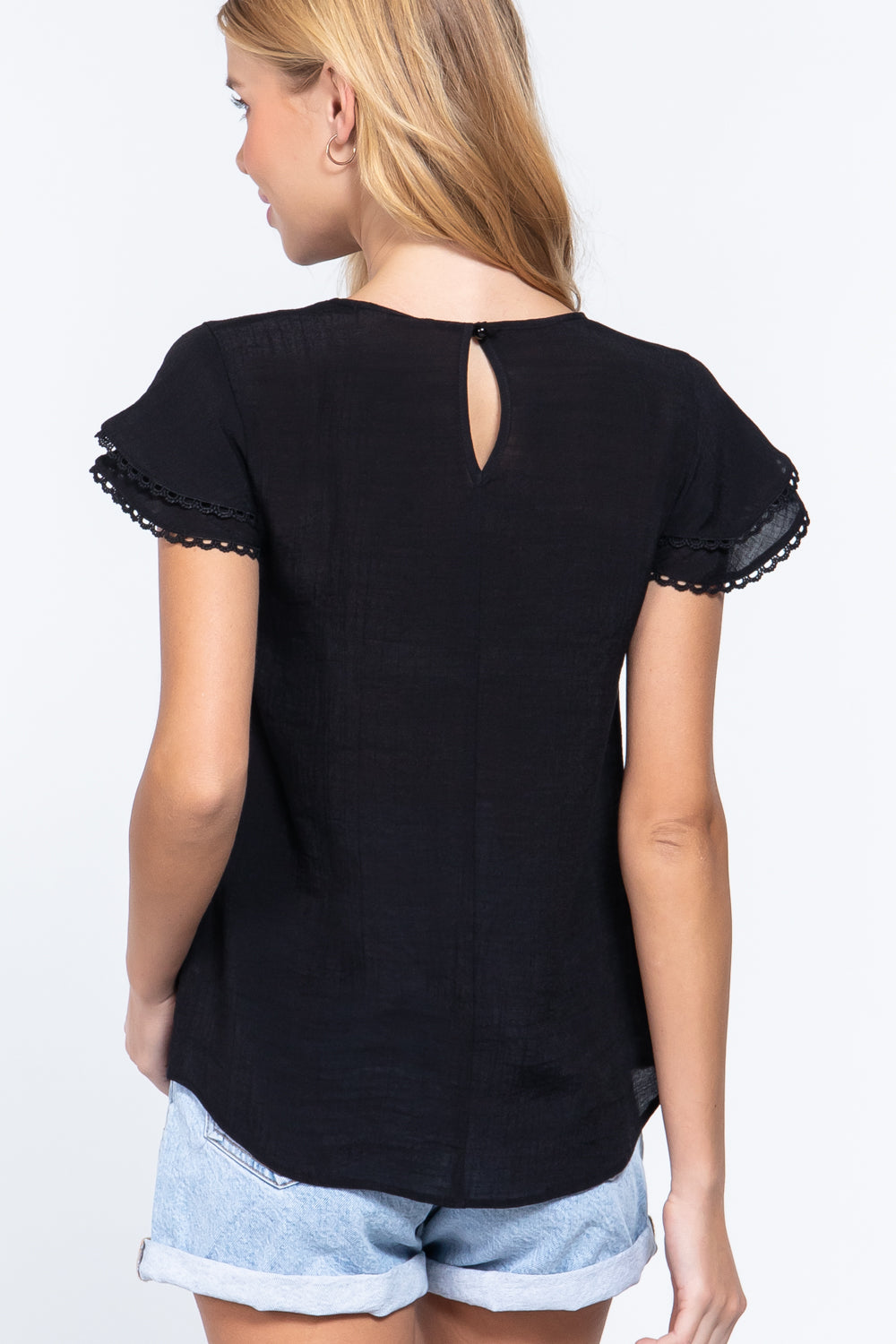 Short Cap Ruffl Slv Woven Top - Absolute Fashion 2020