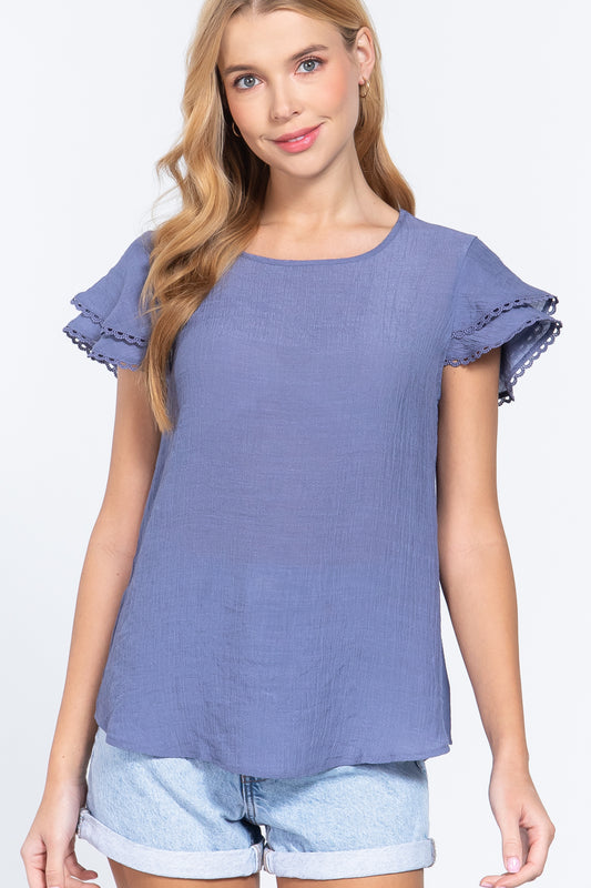 Short Cap Ruffl Slv Woven Top - Absolute Fashion 2020