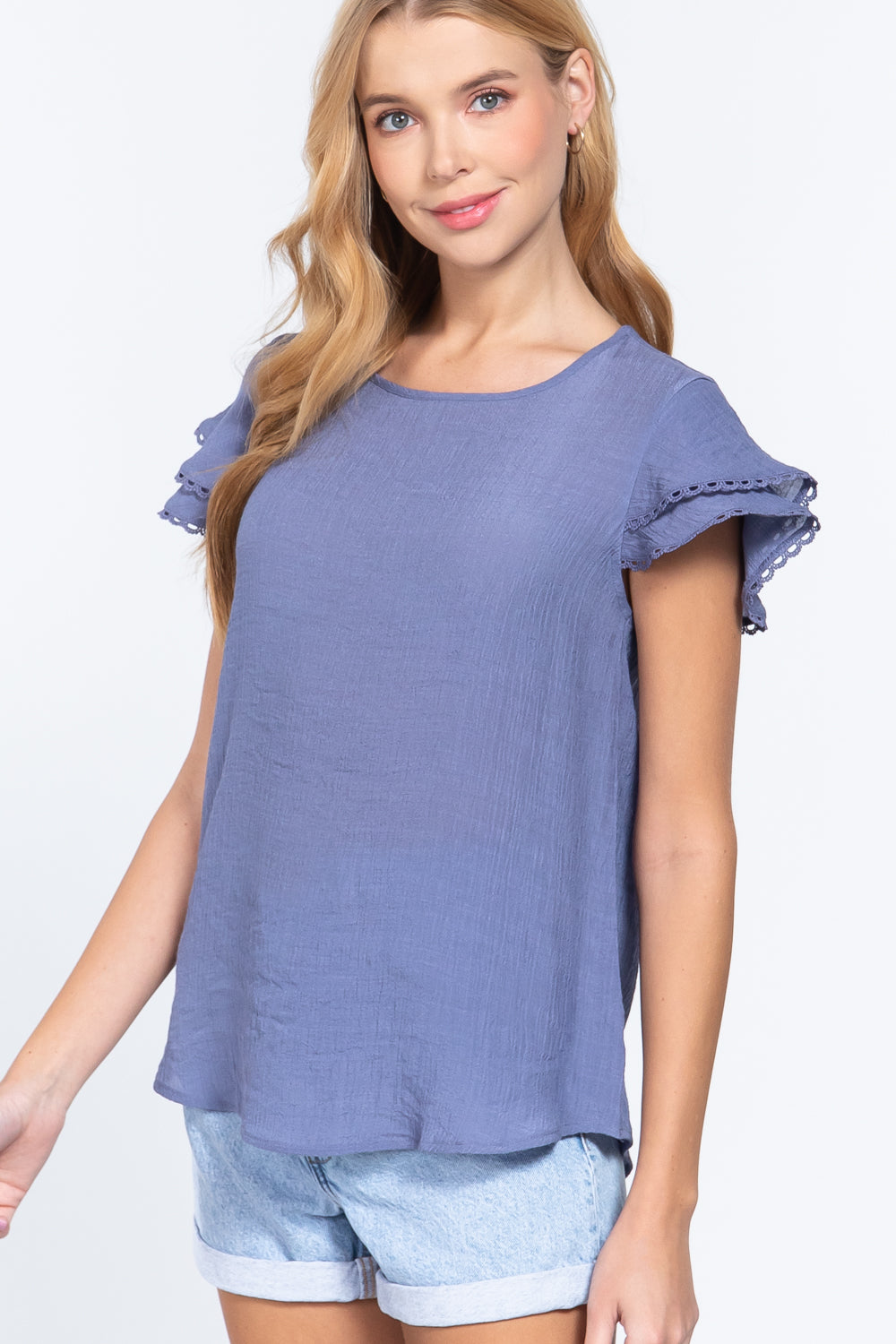 Short Cap Ruffl Slv Woven Top - Absolute Fashion 2020