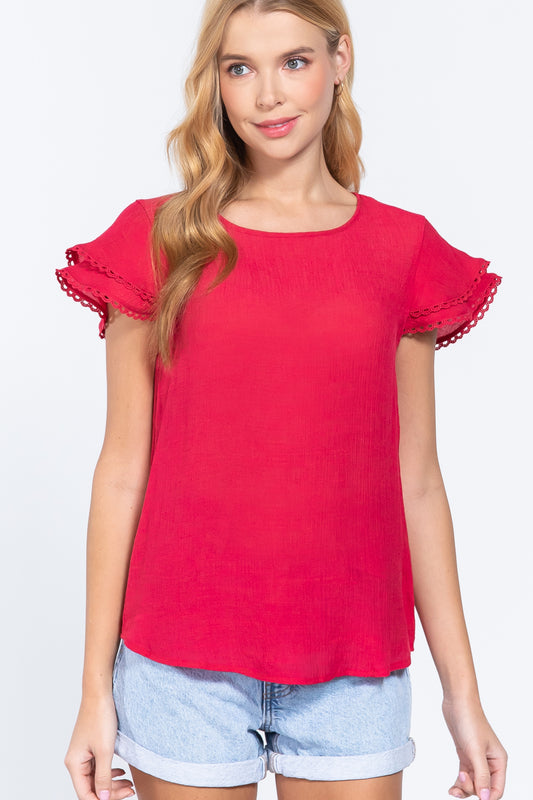 Short Cap Ruffl Slv Woven Top - Absolute Fashion 2020