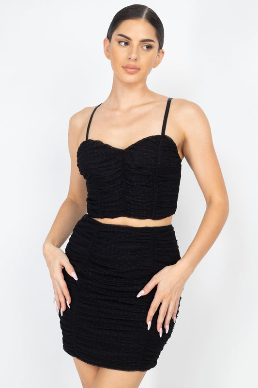 A Woven Crop Top Featuring An Allover Printed Polka Dots Top A Woven Mini Skirt Set - Absolute Fashion 2020