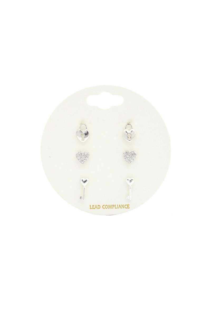Rhinestone Heart Lock Earring Set - Absolute Fashion 2020