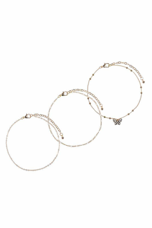 Butterfly Metal Chain 3 Pc Bracelet Set - Absolute Fashion 2020