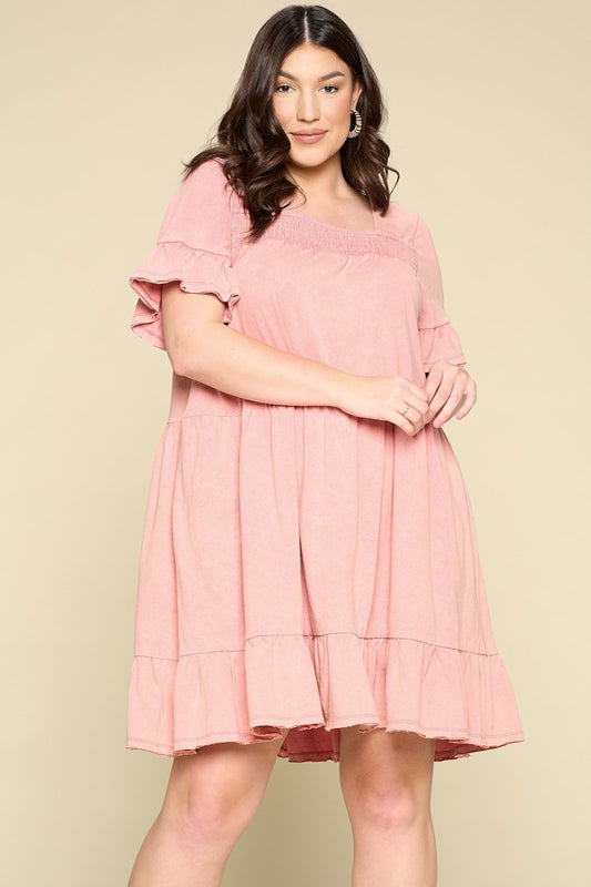 Solid Washed Knit Tiered Mini Dress - Absolute Fashion 2020