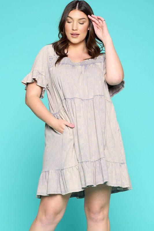Solid Washed Knit Tiered Mini Dress - Absolute Fashion 2020