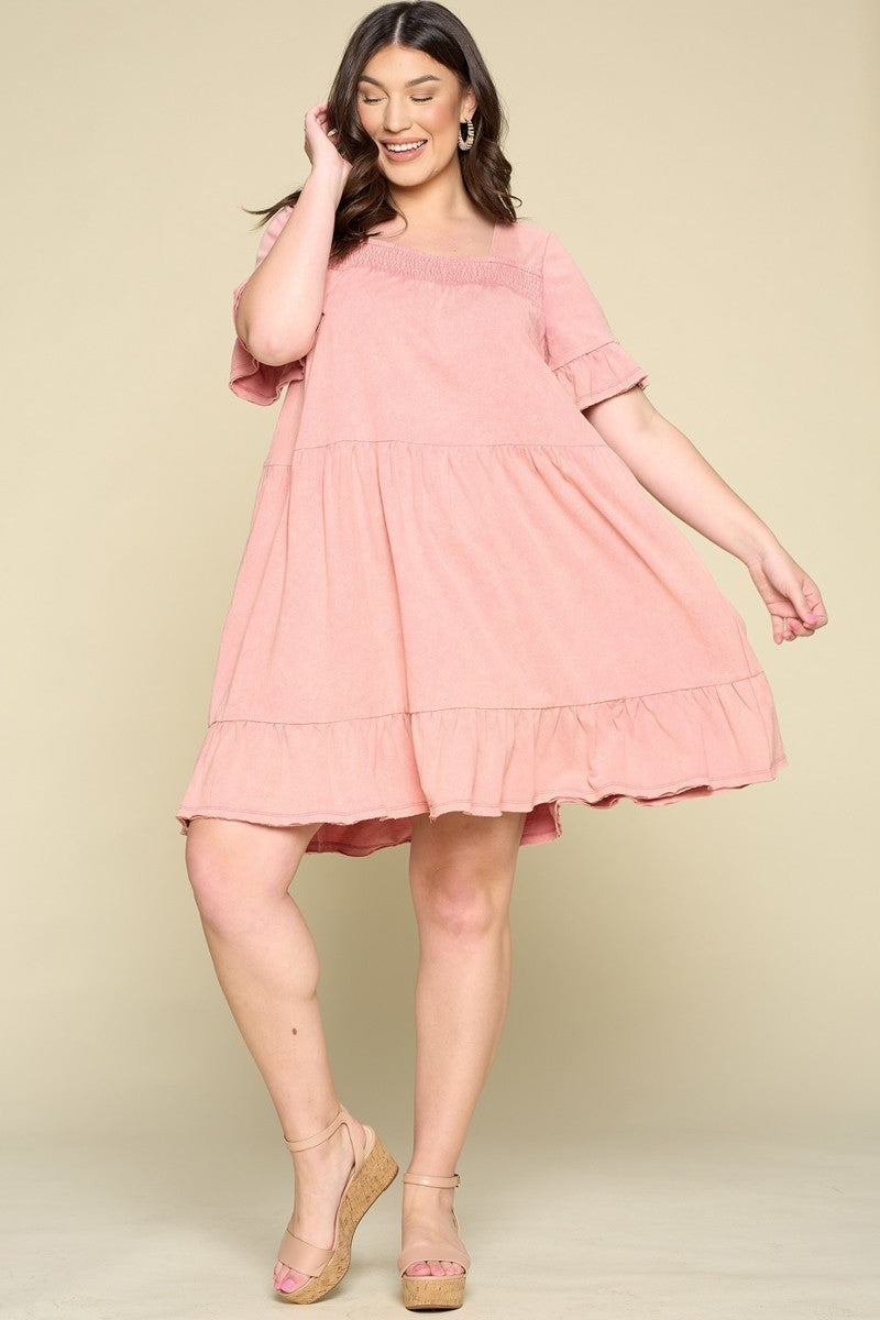 Solid Washed Knit Tiered Mini Dress - Absolute Fashion 2020