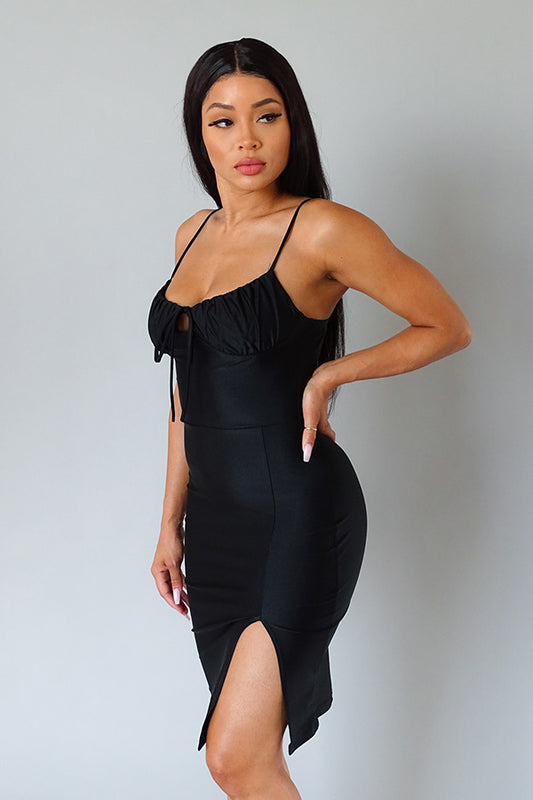 Spaghetti Ruched Bust Midi Dress - Absolute Fashion 2020