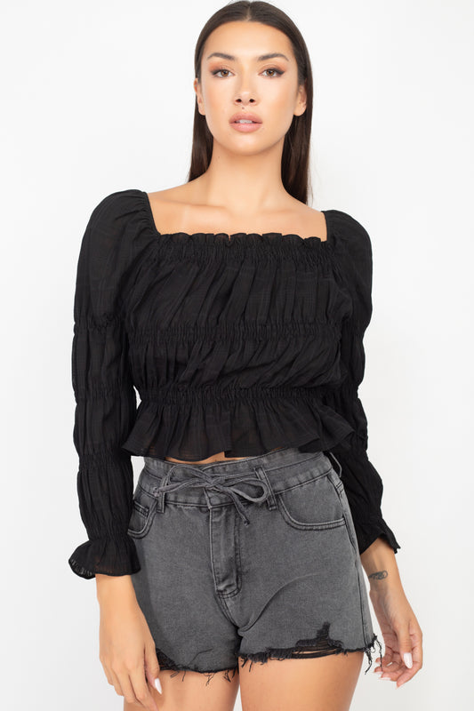 Smocking Plaid Pattern Crop Top - Absolute Fashion 2020