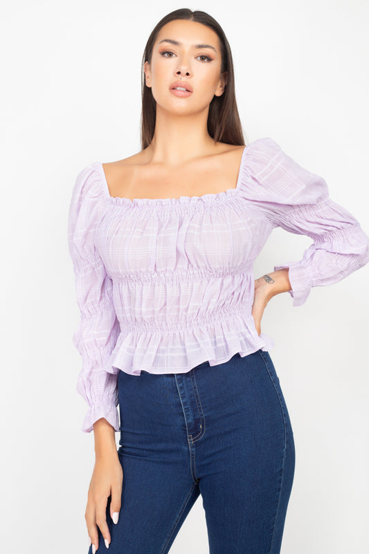 Smocking Plaid Pattern Crop Top - Absolute Fashion 2020