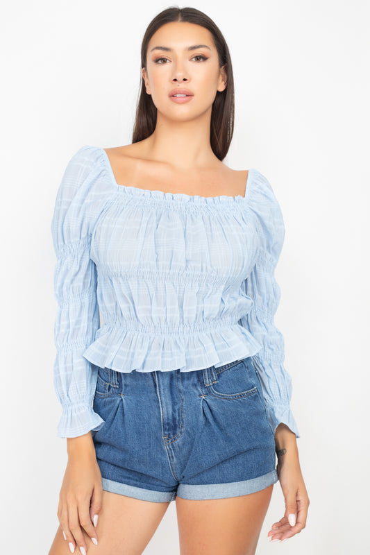 Smocking Plaid Pattern Crop Top - Absolute Fashion 2020