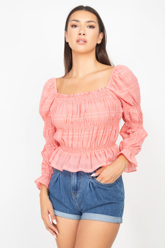 Smocking Plaid Pattern Crop Top - Absolute Fashion 2020
