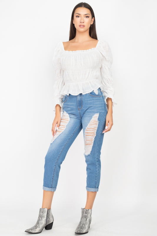 Smocking Plaid Pattern Crop Top - Absolute Fashion 2020