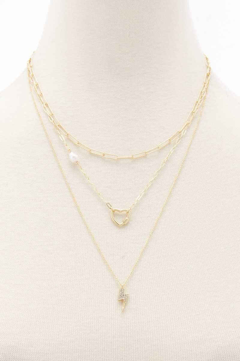 Heart Charm Oval Link Layered Necklace - Absolute Fashion 2020