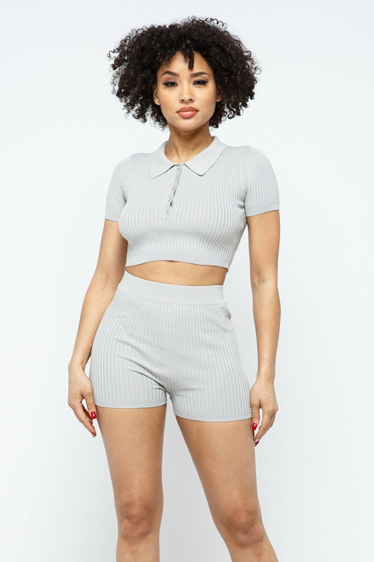 Collar Crop Top + Shorts Set - Absolute Fashion 2020