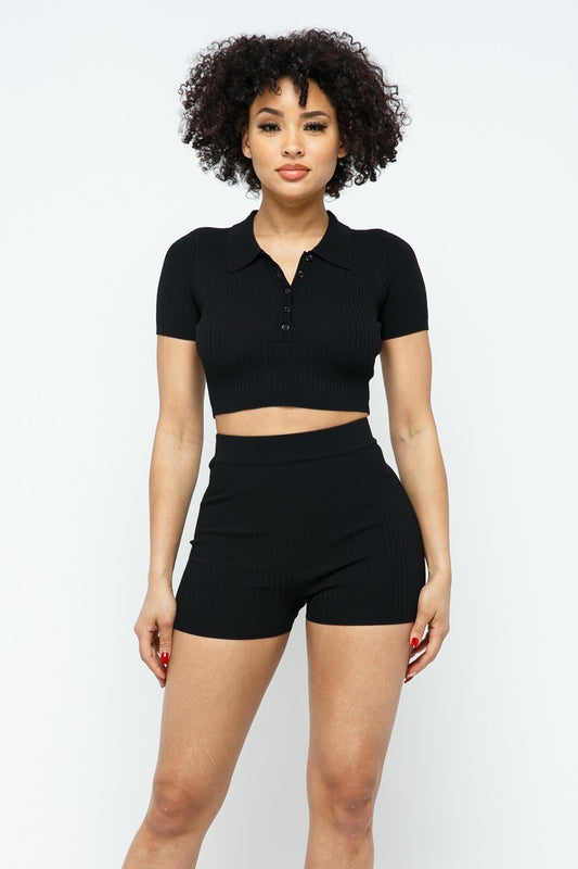Collar Crop Top + Shorts Set - Absolute Fashion 2020