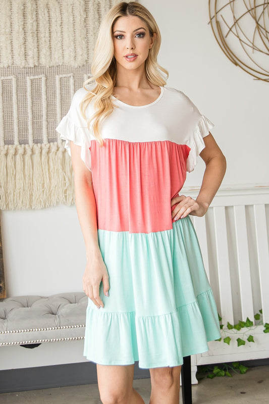 Tiered Colorblock Mini Dress - Absolute Fashion 2020
