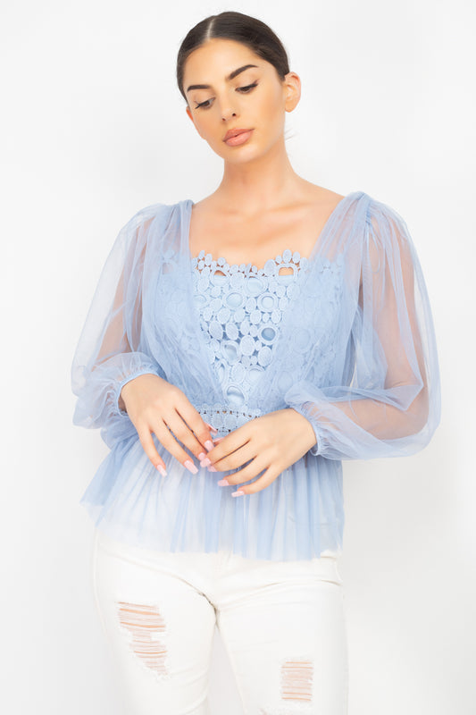 Sheer Mesh Crochet Peplum Top - Absolute Fashion 2020