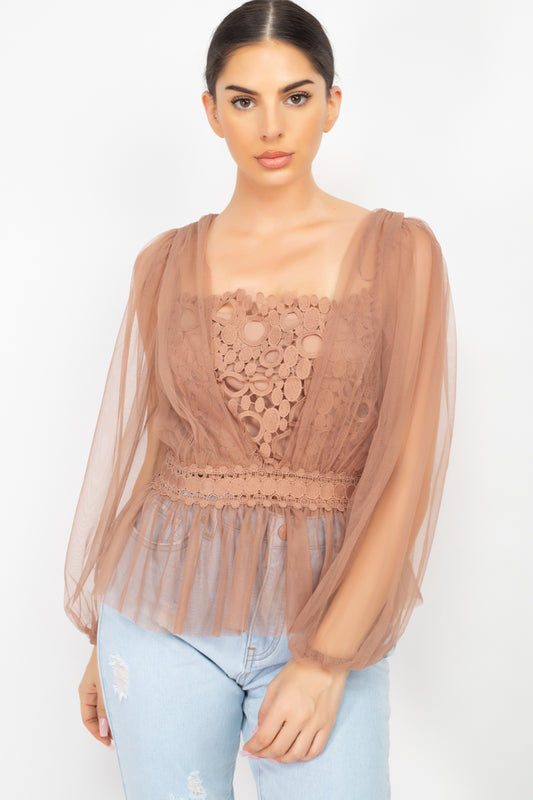 Sheer Mesh Crochet Peplum Top - Absolute Fashion 2020