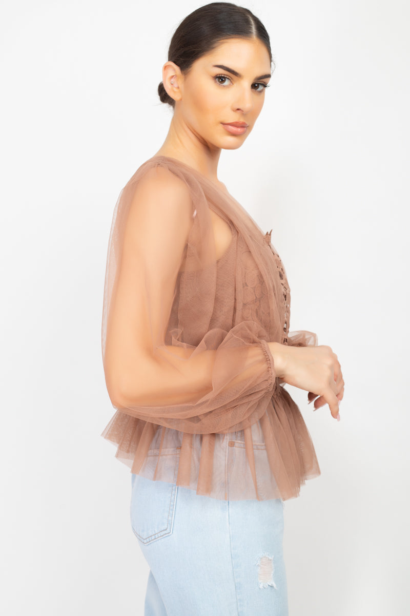 Sheer Mesh Crochet Peplum Top - Absolute Fashion 2020