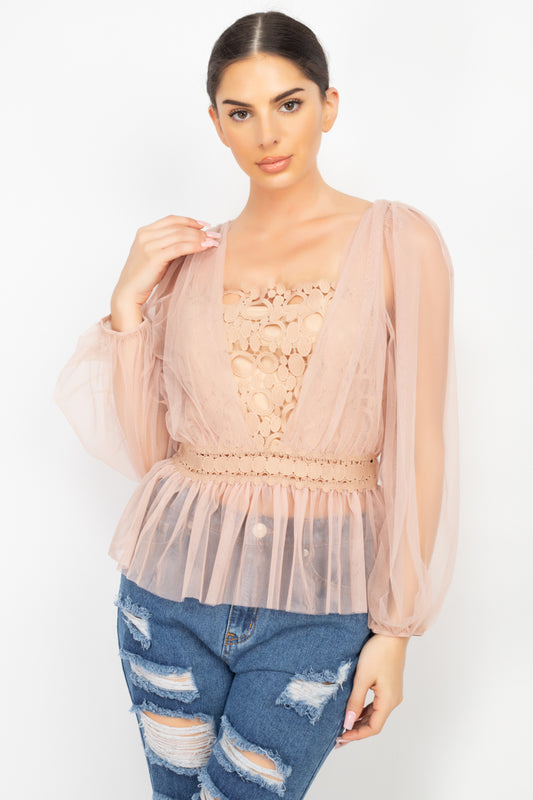 Sheer Mesh Crochet Peplum Top - Absolute Fashion 2020