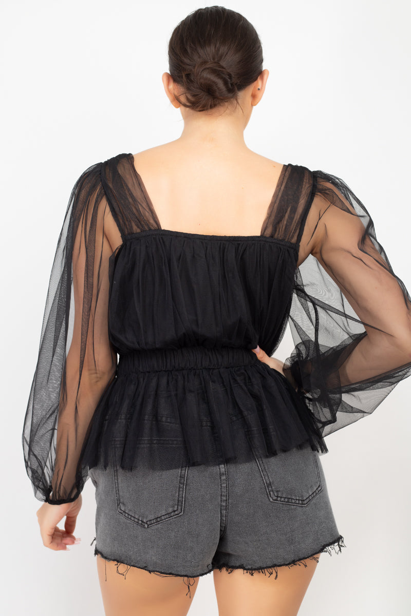Sheer Mesh Crochet Peplum Top - Absolute Fashion 2020