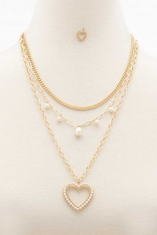 Heart Pearl Edge Charm Layered Necklace - Absolute Fashion 2020