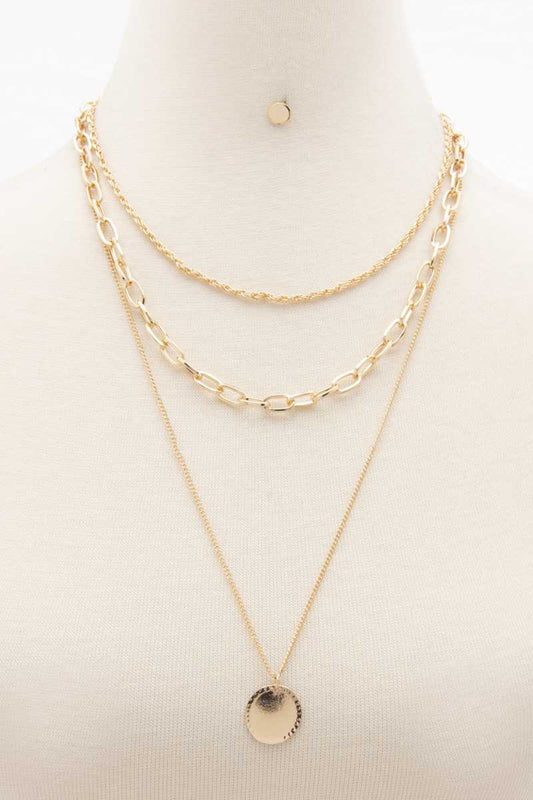 Coin Charm Oval Link Layered Necklace - Absolute Fashion 2020