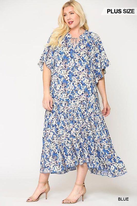 Floral Frill Detail Flowy Maxi Dress With Neck Tie - Absolute Fashion 2020
