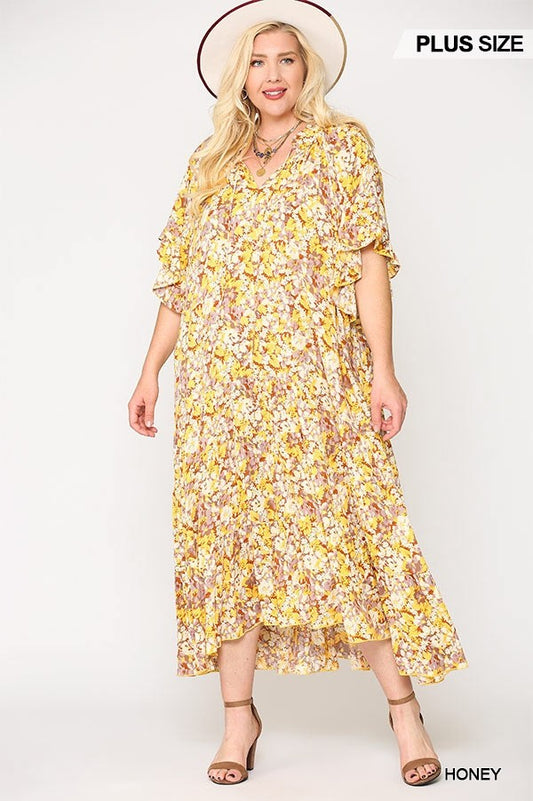 Floral Frill Detail Flowy Maxi Dress With Neck Tie - Absolute Fashion 2020